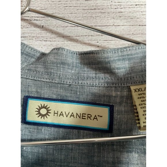 Havanera - Men's Blue/Grey Short Sleeve Button Down Cuban Style Shirt - Size XXL - Picture 5 of 7